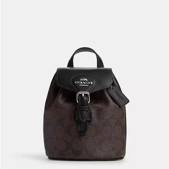 Coach Signature Brown and Black Leather Backpack - Picture 1 of 8